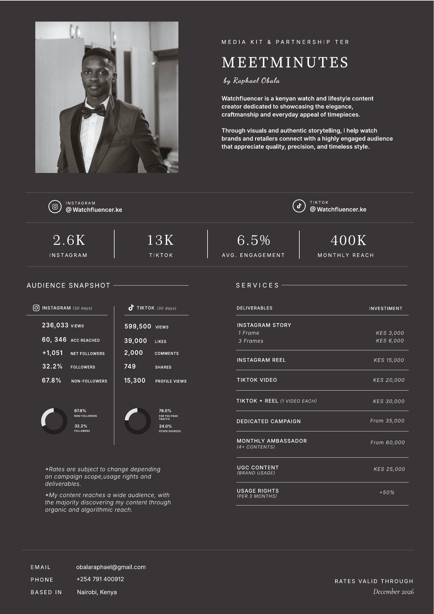 Watchfluencer Rate Card